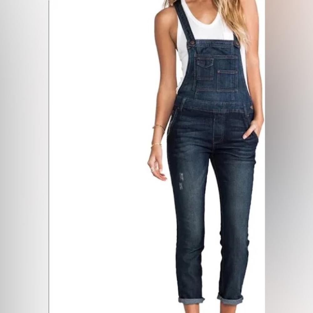 Free Prople Distressed Brady Wash Denim Colour Block Overalls